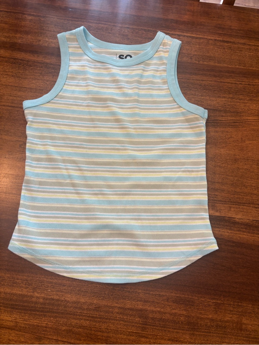 SO Striped Ribbed Tank Top - Light Blue, White & Yellow girls large